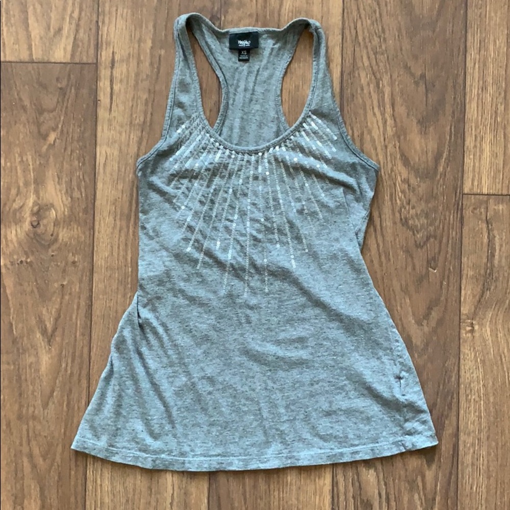 XS Mossimo Gray Racerback Sequins Tank Shirt Top